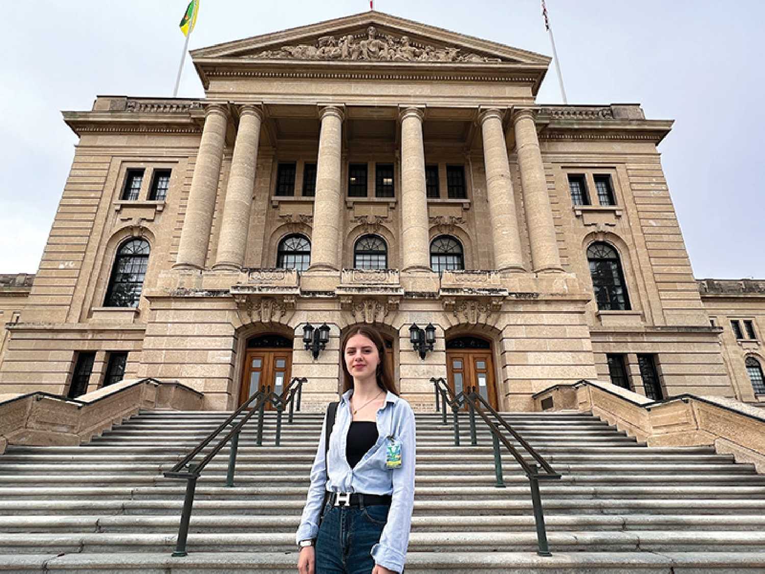 <b>Proud moment</b> Viktoriia Knyhnytska of Wawota was at the Legislature in Regina Thursday for an announcement by the provincial government that will make post-secondary education more affordable for Ukrainians in Canada under CUAET. The province announced that Ukrainians will now pay the same tuition fees as Canadians and refugees. Viktoriia had raised the issue April 23, Minister Gord Wyant  told the World-Spectator April 27 he asked his department for ways to fix the issue, and two weeks later, on May 11, the government announced a new program to fix the disparity in tuition fees.